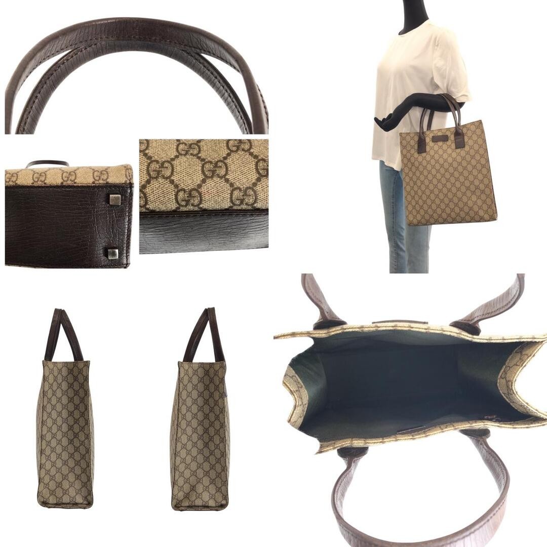 Gucci GG Supreme Canvas Tote Bag Brown Beige Silver Hardware Used thumbnail 3