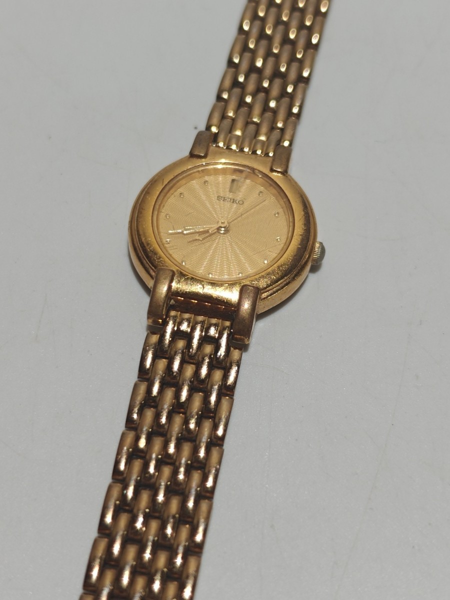 Vintage Seiko V701-1781 Gold Tone Quartz Analog Ladies Watch 23mm