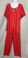Vintage Red Pajama Set Kelly Reed Womans Medium Nylon Pants Top Y2K