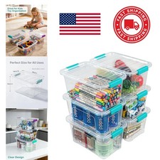 Stackable Plastic Containers 6 Pack 7 Quart with Dustproof Lids for Organization