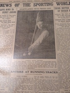 FEB 24, 1911 NEWSPAPER PAGE #2265- CORWIN "HUNT" HUSTON, ANN ARBOR BILLIARDS 