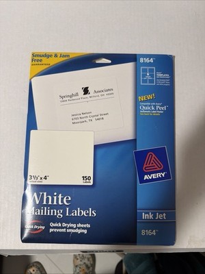 Avery 8164 Address Mailing Labels White Inkjet 3 1/3'' x 4'' Quick Peel 150