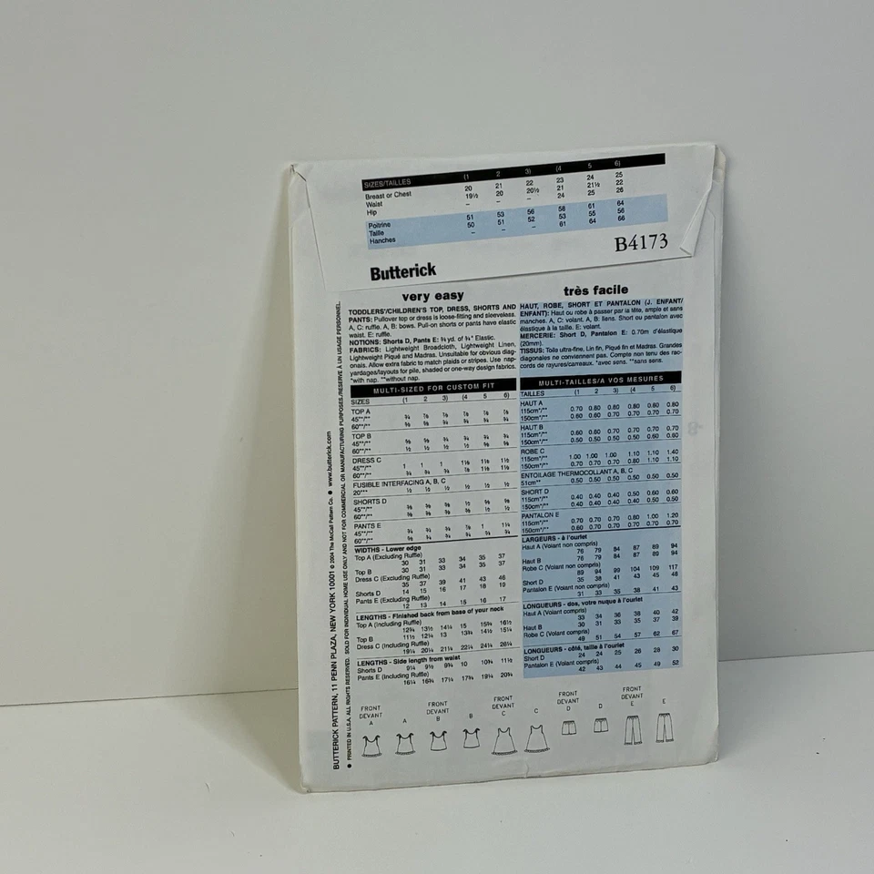 Top Dress Shorts Pants Ruffle Bow Size 1-3 T UNCUT Pattern B4173 Vintage - Image 2 of 2