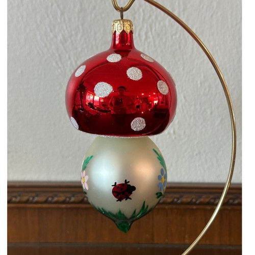 Poland Glass Mushroom Christmas Ornament Red Polka Dot Ladybug Floral 7''