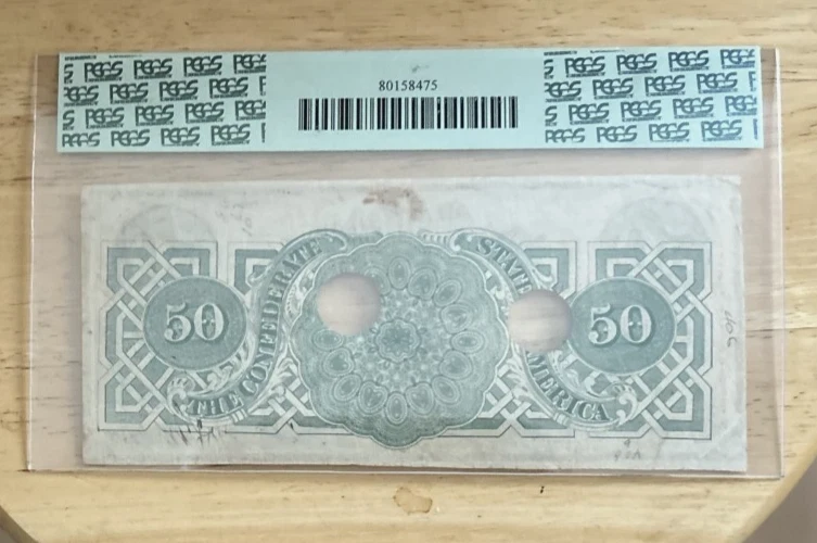 T-57 $50 1863 Confederate States Civil War Currency PCGS Extremely Fine 45 - Image 4 of 4