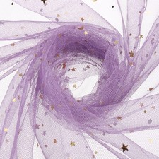 60" x 8.7 Yard Tulle Fabric Rolls Sheer Star Moon Sequin Ribbon, Light Purple