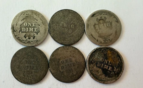 1906 Barber .90 Silver Dime + 5 Other with Unknown Dates Lot