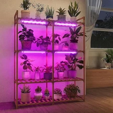 Bamworld Plant Stand with Grow Lights for Indoor Plants Wood Plant Shelf 4 Tier