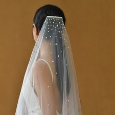 1 Tier Rhinestone Crystal Bridal Veil Fingertip Wedding Veil Cut Edge with comb