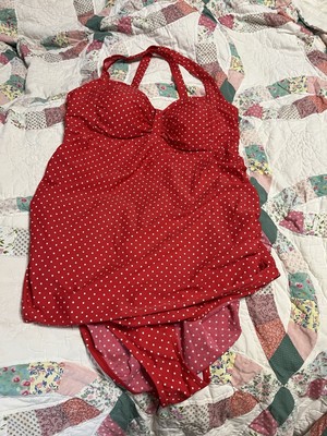 Beach Bump Maternity Swimsuit Large Red With White Polka Dots And Padded Cups