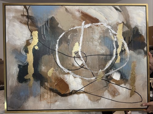 Benjara 35 x 47 Framed Wall Art, Abstract Whirlwind Print, Modern Brown, White