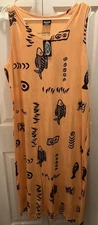 NWT Exist Sunkist Orange Batik Tank Maxi Cotton Dress Coastal Slits XL