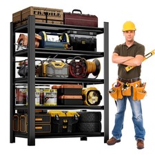 CJF 5-Tier Metal Storage Shelves, Garage Shelving for Garage, Basement, Black