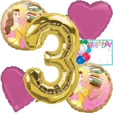 Anagram Princess Belle 3rd Birthday Party Balloons Bouquet - Officially Licensed
