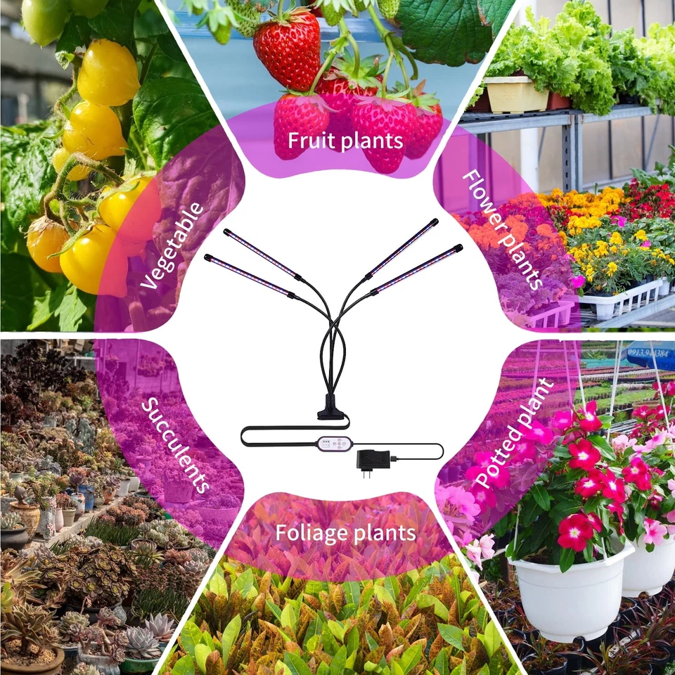 84 LED Grow Light, Red/Blue Spectrum, 4 Head Clip-on, Timer & Dimmable - Image 2 of 4