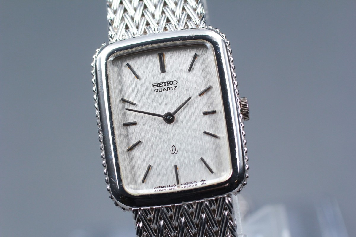 Vintage 1989 [Exc+5] Seiko 1400-5140 Silver Rectangle Quartz
