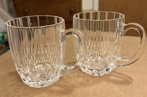 Vtg Mikasa Park Lane Pattern Crystal Coffee/Tea Mugs 3.75”H. Set Of 2