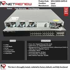 Cisco Catalyst WS-C3650-24PS-E 24-Port PoE+ Switch 4x1G Uplinks