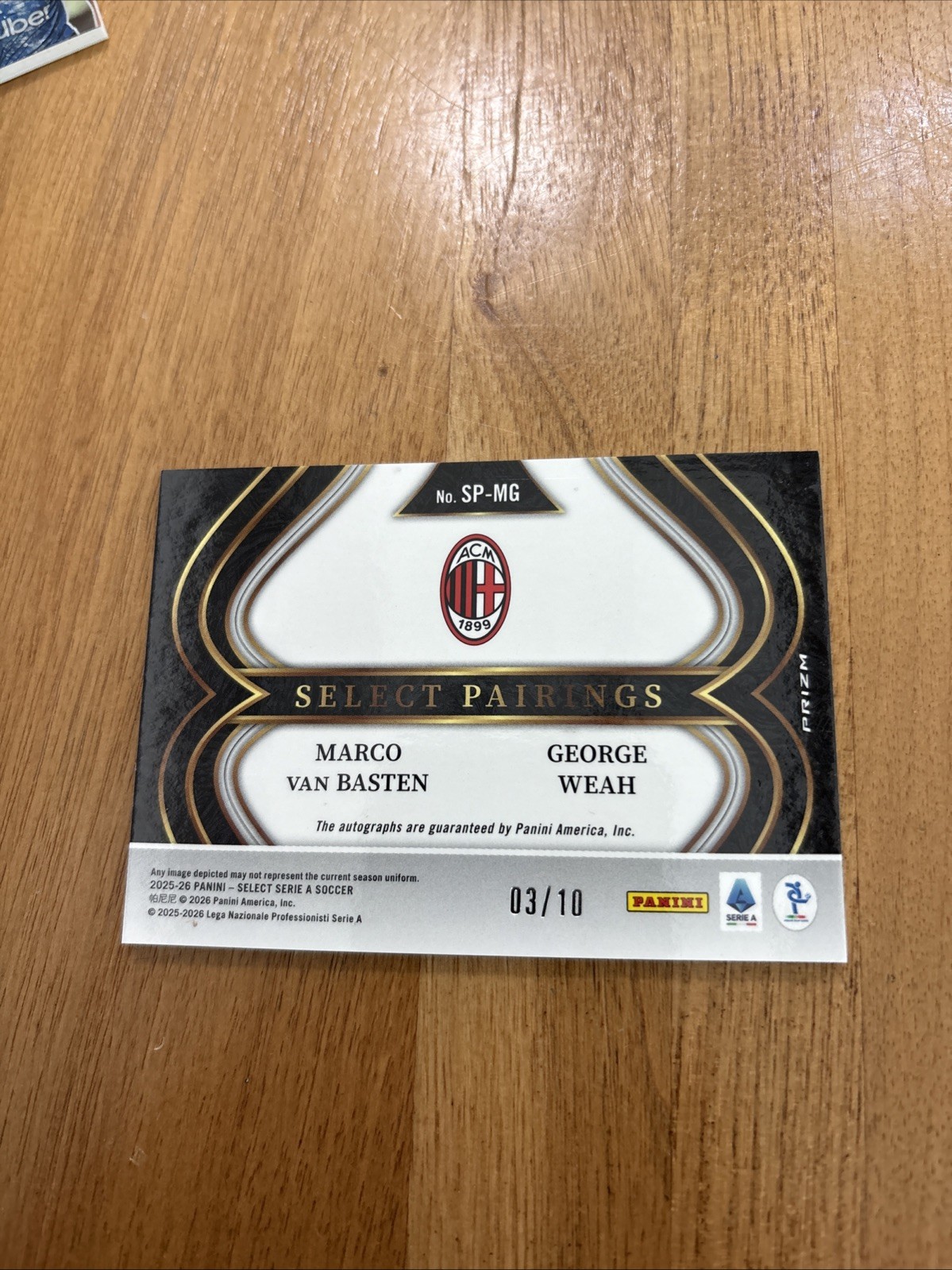 2025-26 Select Serie A Select Pairings Auto Marco Van Basten George Weah /10 view 2