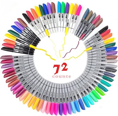 Permanent Markers 72 Assorted Colors - Waterproof Colored Pens Set 45 Fine Tip,