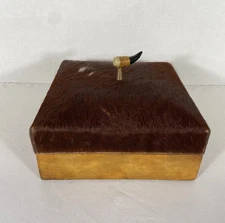 Vintage Maitland Smith Box w/Cowhide Covered Lid 9x9x6” Western Ranch Cowboy