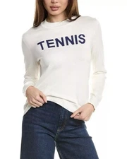 Alashan Womens Sweater L Cashmere Pullover Crew Neck Tennis Off-White $245 NEW