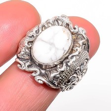 Howlite - Usa Gemstone 925 Sterling Silver Handmade Boho Ring s.6 T31