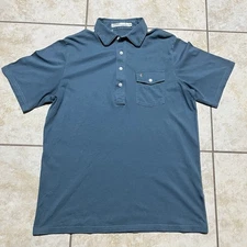 Criquet Polo Shirt Mens Size Medium Blue Organic Cotton Button Pocket