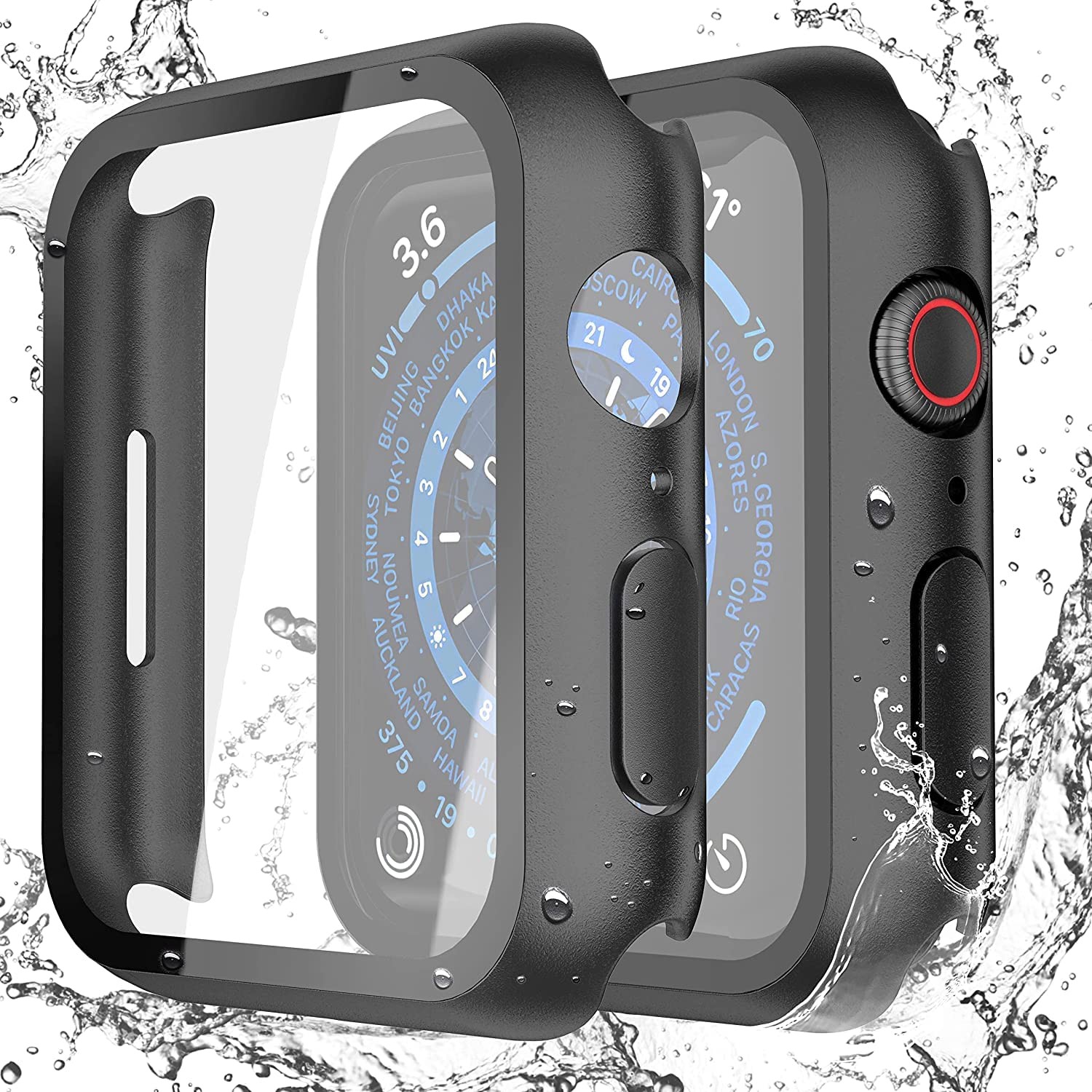 Coque étanche noire Apple Watch avec verre trempé pour éviter les rayures et l'eau