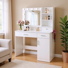 Makeup Vanity Desk with Mirror and Lights 3 Drawers 1 Cabinet for Bedroom