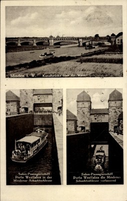 Carte postale Minden en Westphalie, pont du canal, salon paquebot achats Porta... - 11290612