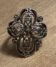 925 Sterling Silver Tiny Stone With Hearts Cross 5.2g Ring Sz 7.25 Fast Free Sp