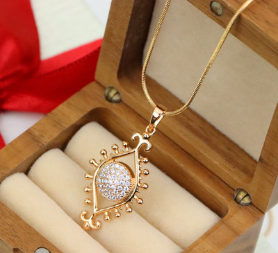 Rose Gold Evil Eye Pendant with Crystal Center and Unique Design, XPPT1246