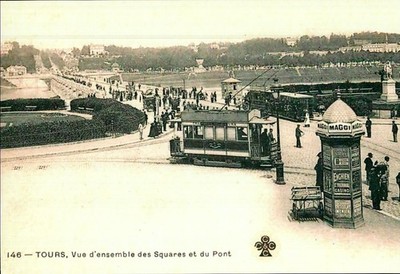 Tours, Vue dénsemble des Squares et du Pont  Karten -Abzug
