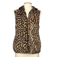 True Grit Women Jacket L Brown Animal Print Faux Fur Vest Western Boho Mob Wife
