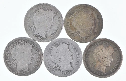 Better Lot 5 1900-S 1902-O 1892 1903-O 1898 Barber Dime 0.50 Face *165