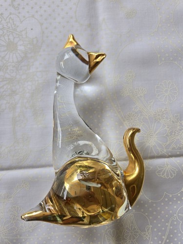 Pintura dorada de gato de cristal transparente de Murano Venezia - Imagen 4 de 8