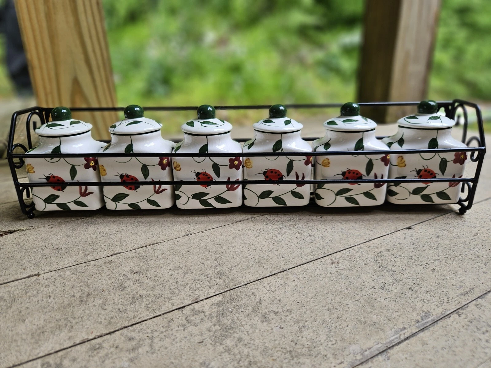 Vintage Style Eyes By Baum Bros. Butterfly Garden Spice Jars With Wire Rack
