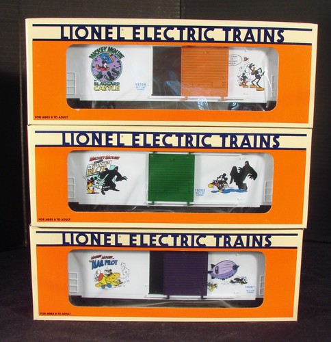 New Lionel Set of Three Perils of Mickey Box cars (19261, 19262 & 19264) 1993-94 - Picture 1 of 2