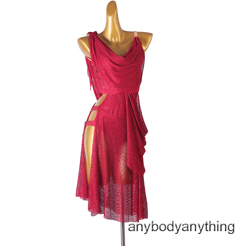 Customisable-Women's Rhinestone High Split Rumba Latin Dance Dresses Performance Dresses main image 1