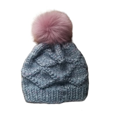 Kids Beanie Gray Chunky Knit with Pink Pom | eBay display picture 3