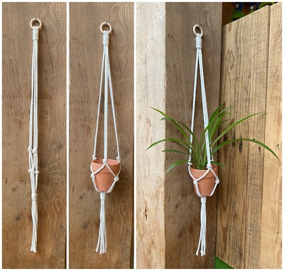 Handgefertigter kleiner Makramee Pflanzenhänger (8cm Übertopf) Natur Boho