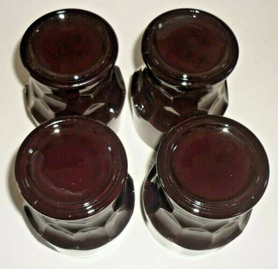 Set of 4 Georgian Style Honeycomb Flat Ruby Red Drinking Glasses 9 Oz - Image 4 of 4