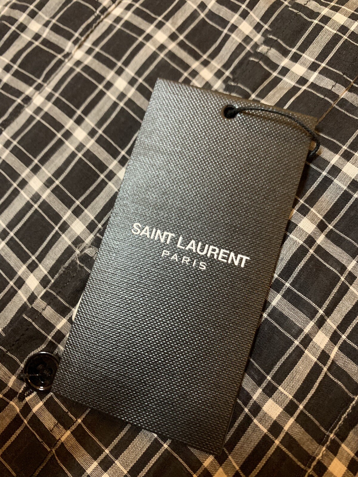 Camicia Saint Laurent nera a quadri in cotone taglia media $690 Made in Italy