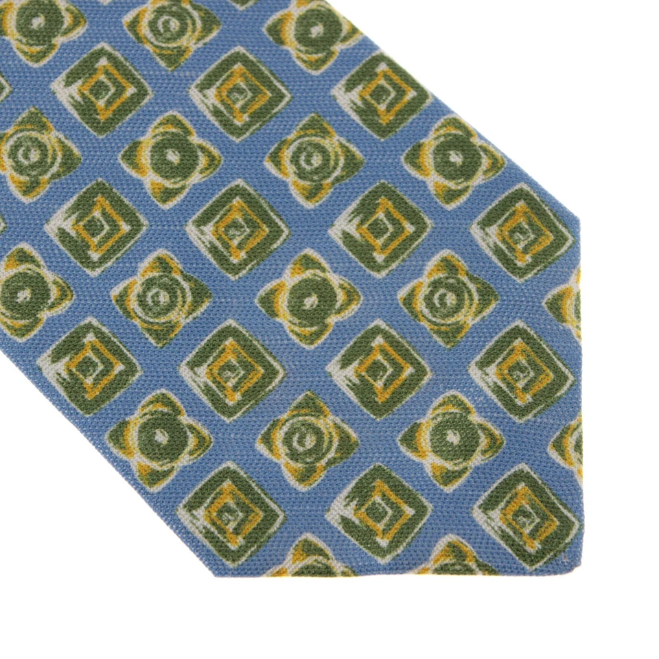 Corbata Kiton nueva sin etiquetas mezcla de lino/seda siete pliegues azul con formas verde/amarillo/blanco Foto 2 de 4