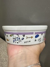 Ceramic Cat Bowl 5"x1.75” Food Water Fish Mouse Decorated in VGC