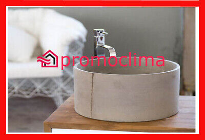 Lavabo Lavandino Da Appoggio In Cemento Lucidato Grigio Cipi Beton Round Ebay