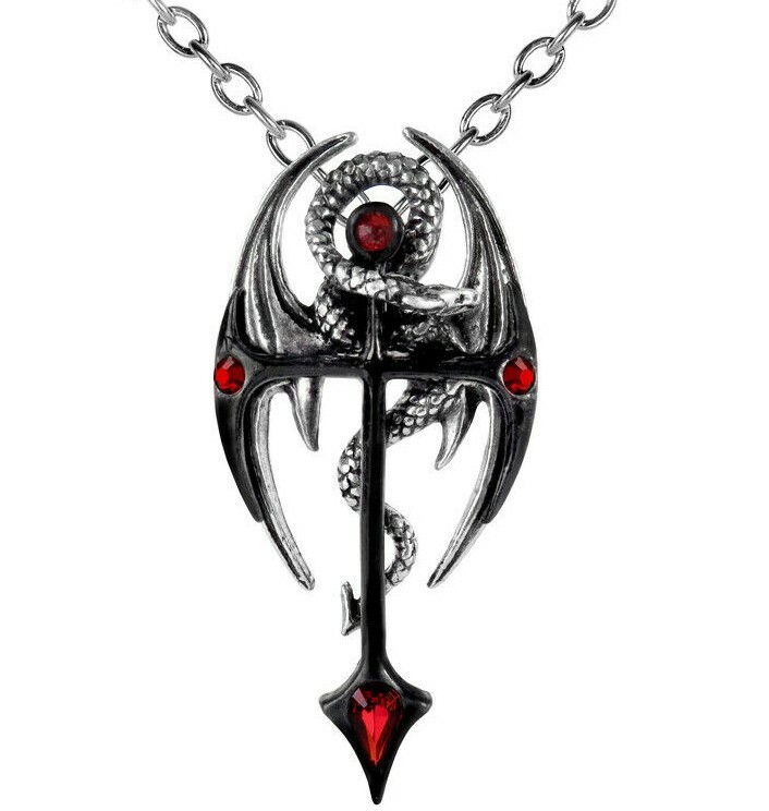 Alchemy Gothic Draconkreuz Pendant Dragon Cross Red Crystals