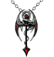 Alchemy Gothic Draconkreuz AnhäNger Drachen Kreuz Kette Rot Kristalle SCA P417