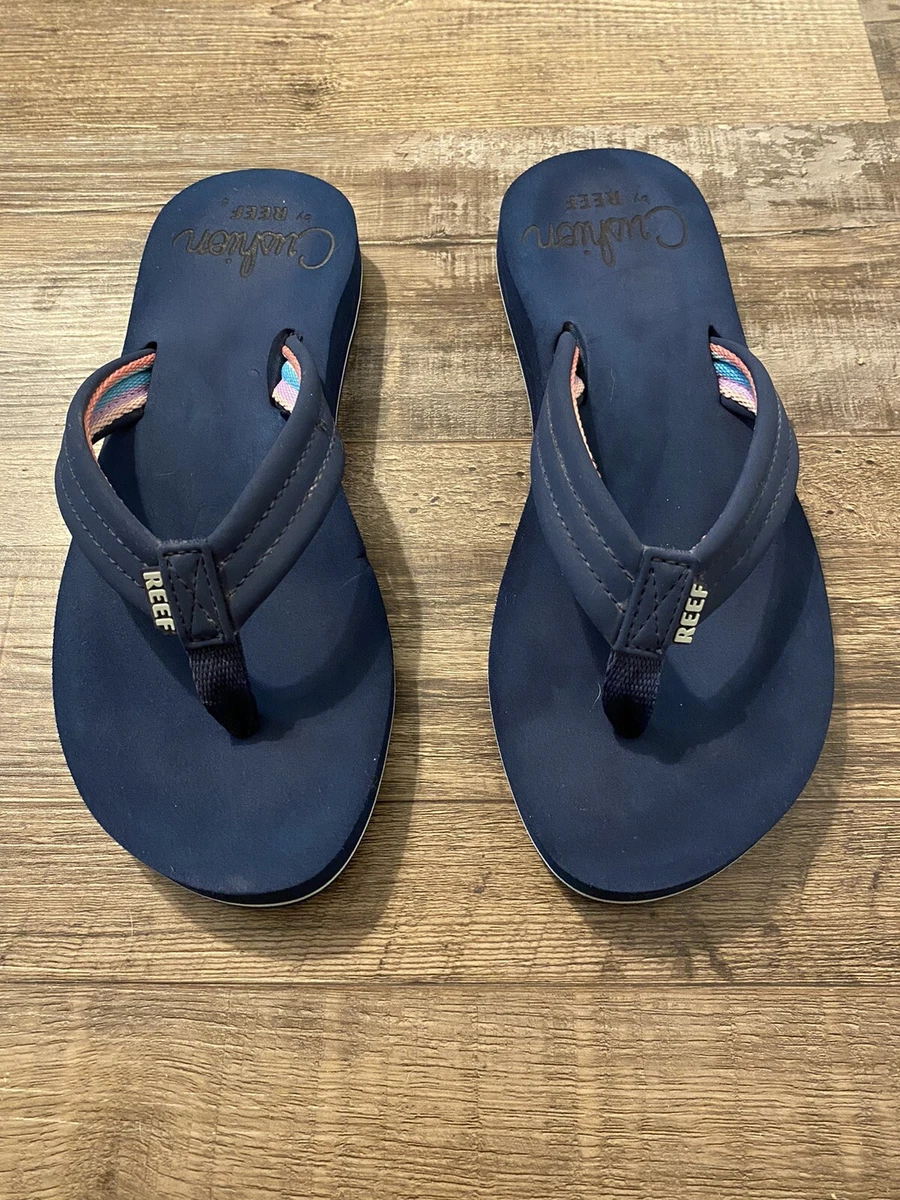 REEF Cushion Breeze Navy Blue Open Toe Flip Flop Sandals Women s Sz 6 EUC